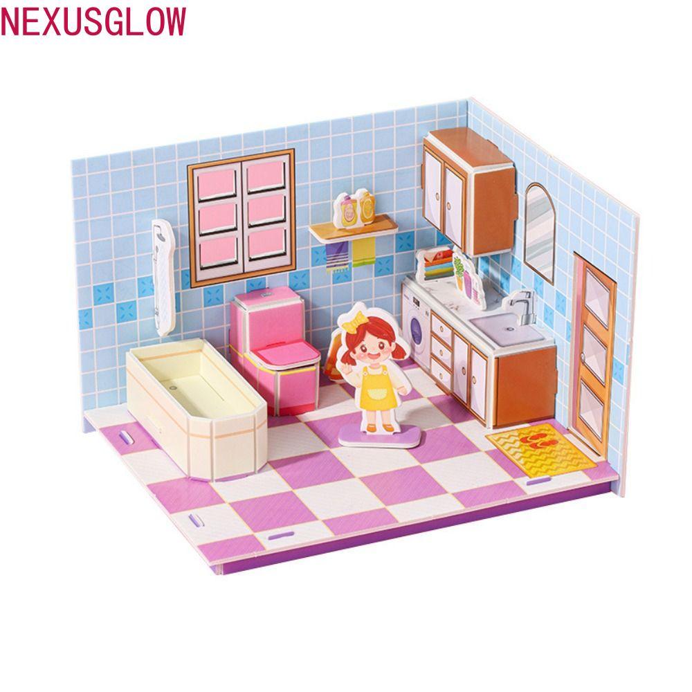 NEXUSGLOW กระดาษแข็งห้อง 3D, ห้องครัวห้องนอน 3D Room Model Puzzle Toys, Paper Craft Room 3D Model CR