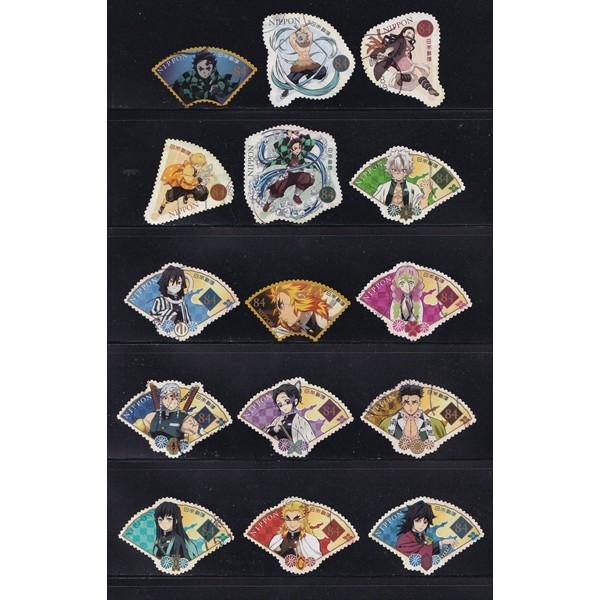 ชุดแสตมป์ญี่ปุ่น 15 ชิ้น - ดาบพิฆาตอสูร | ญี่ปุ่น - Kimetsu no Yaiba / Demon Slayer 84yen 2021 G294 