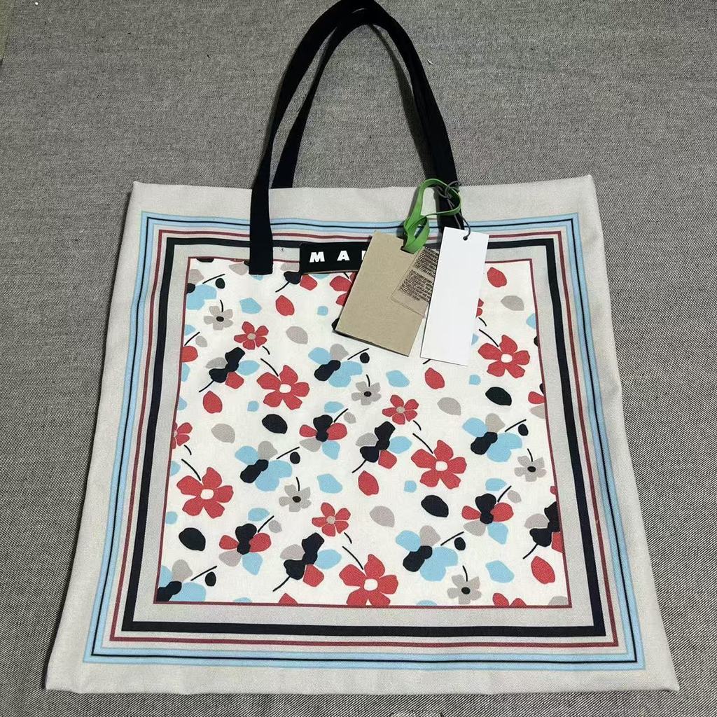 Marni Square Canvas bag Casual Shopping bag tote bag tote tote กระเป๋าสะพายไหล่