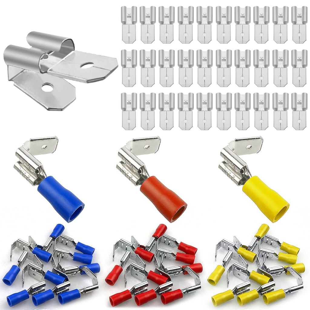 60 ชิ้น Double Piggyback Spade Connectors, 1/4 นิ้ว Dual สูตรหญิงอะแดปเตอร์ Quick Disconnect กระเป๋า