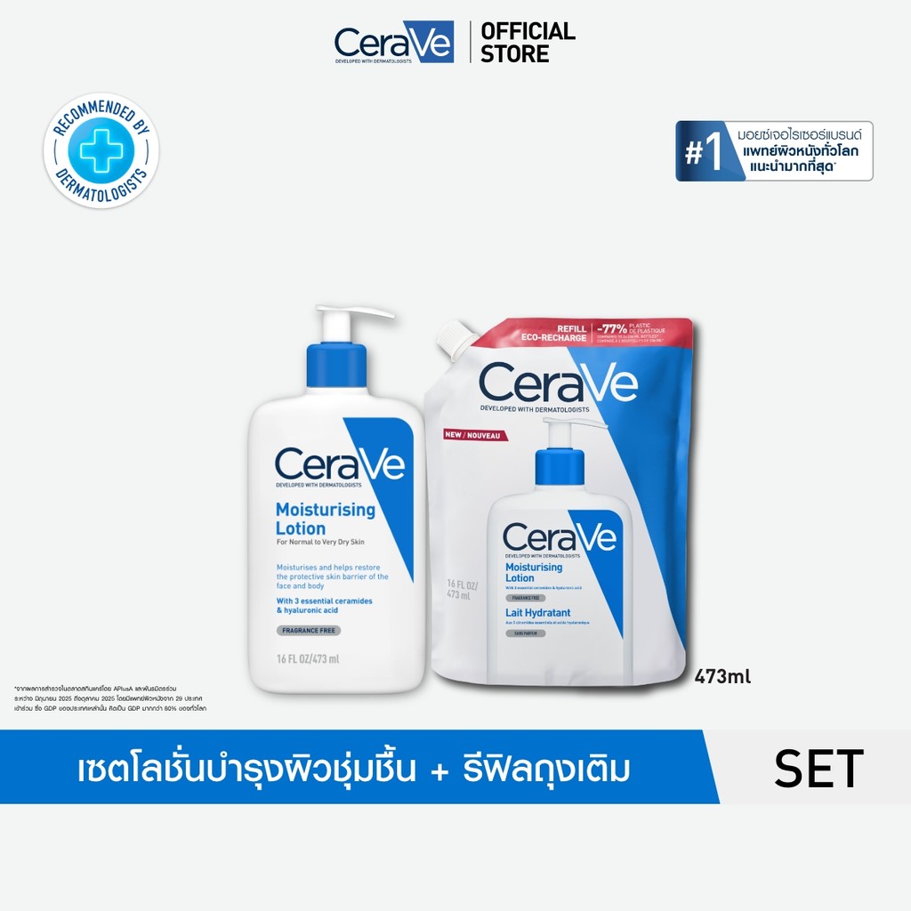 [เซตสุดคุ้ม] เซราวี CERAVE Moisturising Lotion + รีฟิลถุงเติ