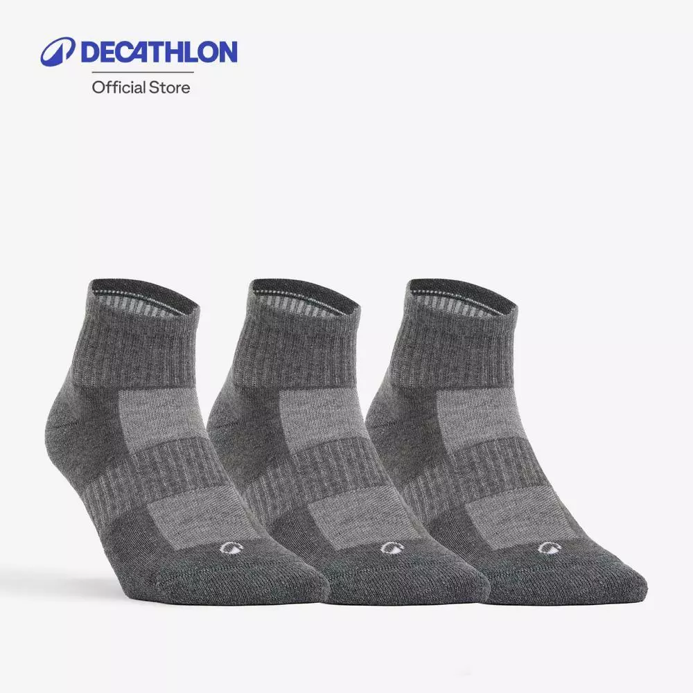 Decathlon Mid-High Sports Socks Tri-Pack Rs 500 ถุงเท้ากีฬาข้อกลางรุ่น Rs 500 แพ็ค 3 คู่ - Grey