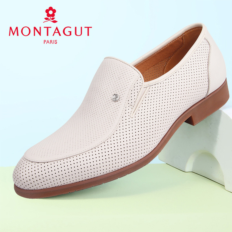 รองเท้าผู้ชาย Montagut รุ่นปี 2024 สำหรับฤดูร้อน รองเท้าหนังสีขาวสำหรับธุรกิจและงานทางการ รองเท้าหนั