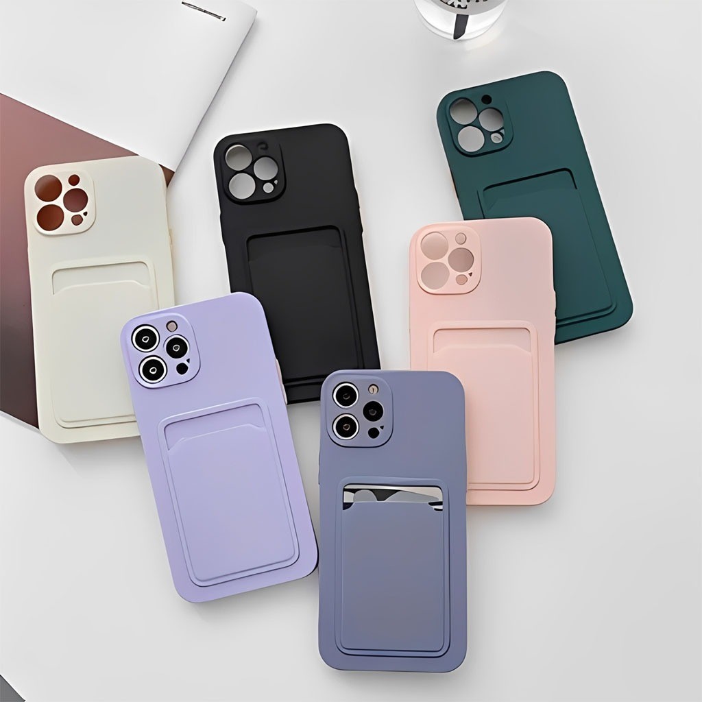 Soft Case Slot Card Vivo Y91 Y93 Y95 Y22 Y51 2020 Casing Card Holder Plain TPU ยืดหยุ่นปลอก HP Card 