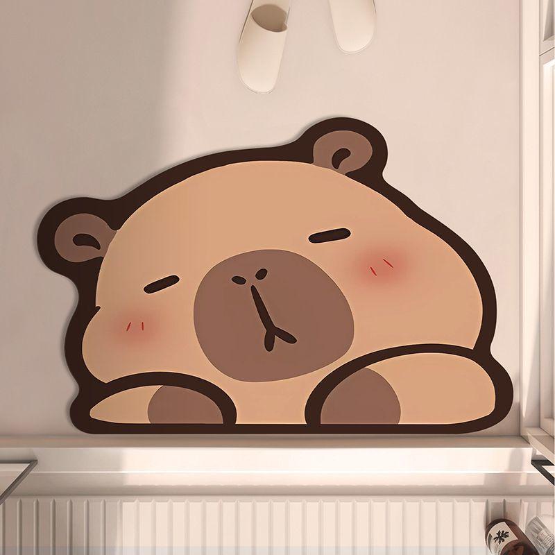 เสื่อซับน้ำห้องน้ำ ลายการ์ตูนคาปิบาร่า รูปทรงพิเศษ กันลื่น สำหรับประตูห้องอาบน้ำ