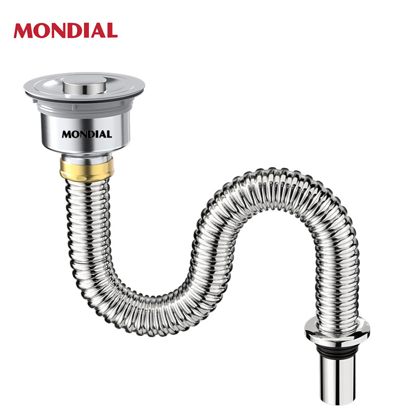Mondial ท่อระบายอ่างล้างจานสแตนเลส หัวขนาด110มม ข้อต่อทองเหลือง ทนร้อน ไม่แตกหัก กันกลิ่นย้อนกลับ