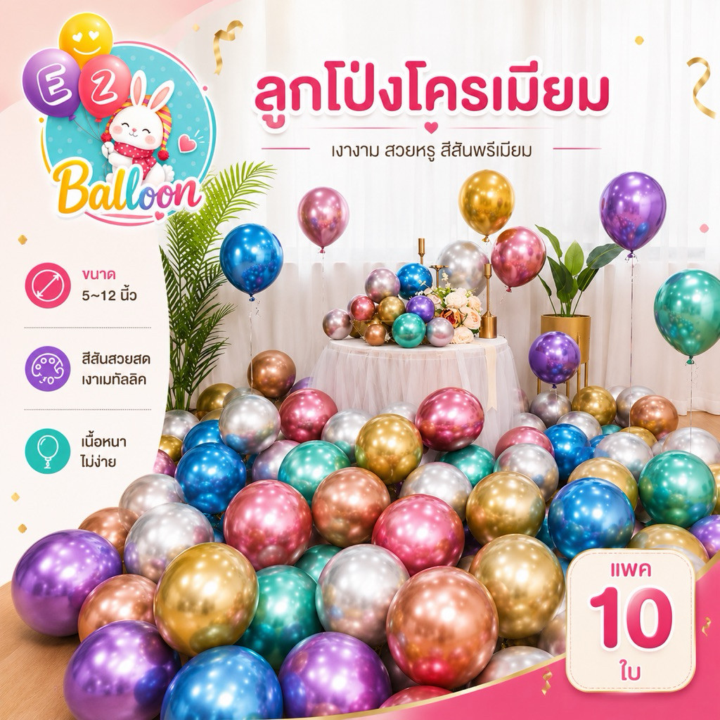 (10ใบ) ลูกโป่งเมทัลลิก โครเมียม สีเงา 5นิ้ว 10นิ้ว 12นิ้ว