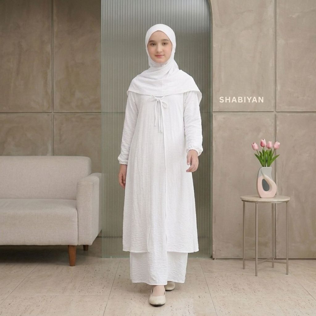 SHABIYAN-668 Gamis สีขาวสําหรับสาววัยรุ่น นักเรียนสอบบัญชีอิสลาม อายุ 9-16 ปี