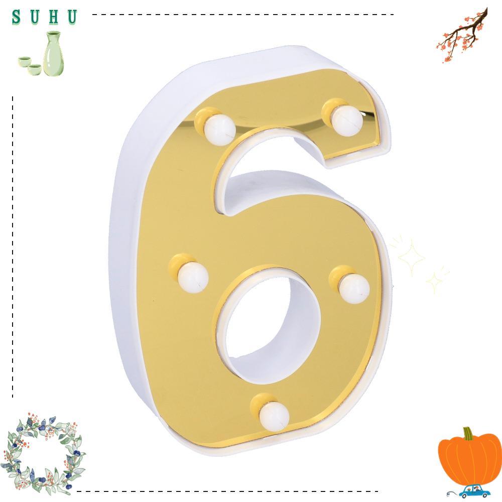 SUHU ไฟ LED Number Light, Number 6 Battery Powered Sign Lamp, Elegant Gold Warm White Light 6 LED Li