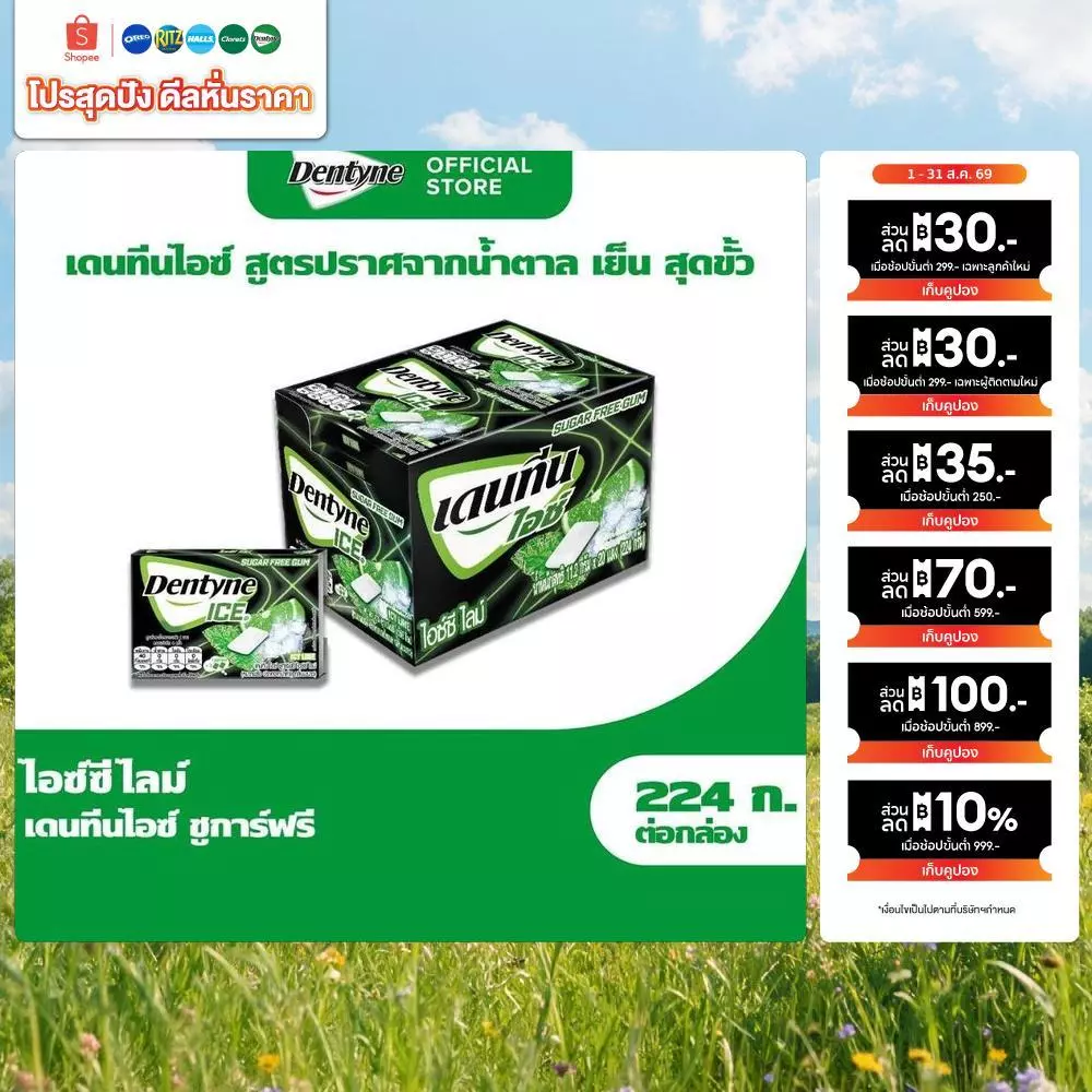 [แพ็ค 20 แผง] Dentyne Ice Sugar Free Icy Lime เดนทีน ไอซ์ชูการ์ฟรี ไอซ์ซีไลม์ แบบแผง 8 เม็ด (11.2 กรัม)