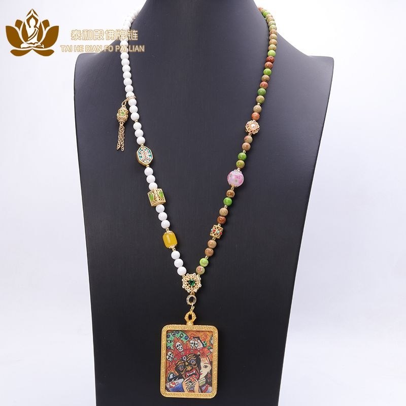 T ทิเบต Thangka Amulet Chain ทองเคลือบสร้อยคอจี้จี้ TXT081401