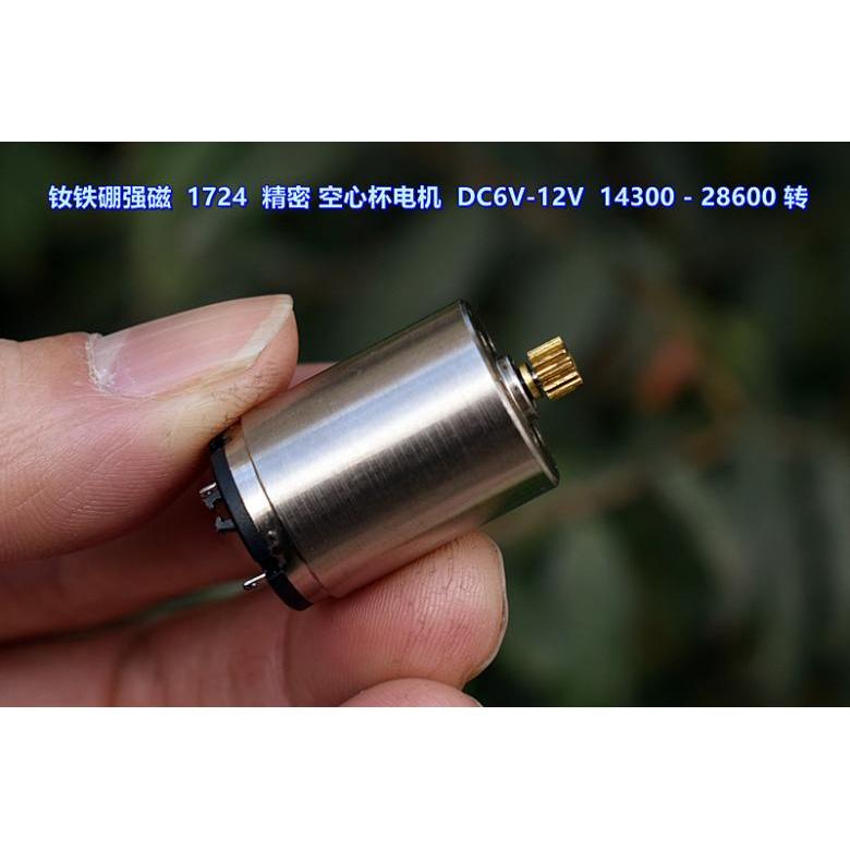 NdFeB แม่เหล็กที่แข็งแกร่ง 1724 มอเตอร์ถ้วยกลวงความแม่นยําสูง DC6V-12V 14300-28600 Rpm