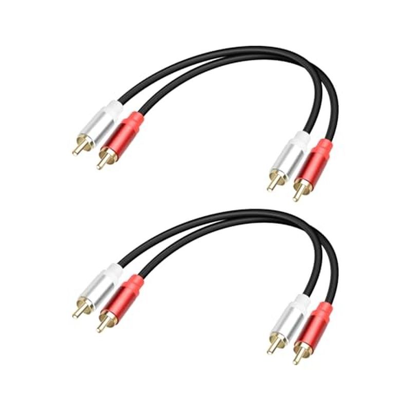 GELRHONR 2Pack 2RCA to 2RCA Cable 1FT, สั้น 2 RCA Male to 2 RCA Male Stereo Audio Cable for Subwoofe