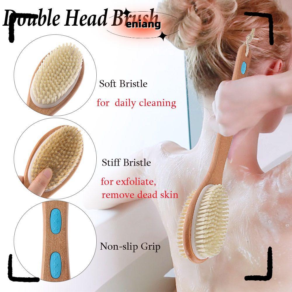 ENIANG Shower Brush เครื่องขัดเท้าหลังไม้ธรรมชาติ Soft&Stiff Body Exfoliating Cleaner