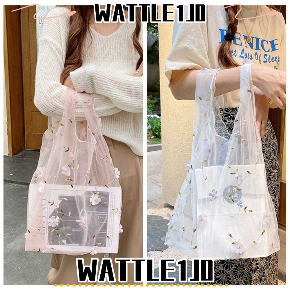WATTLE1J0 กระเป๋าถือตาข่ายดอกไม้ Casual Fashion Shopping Tote