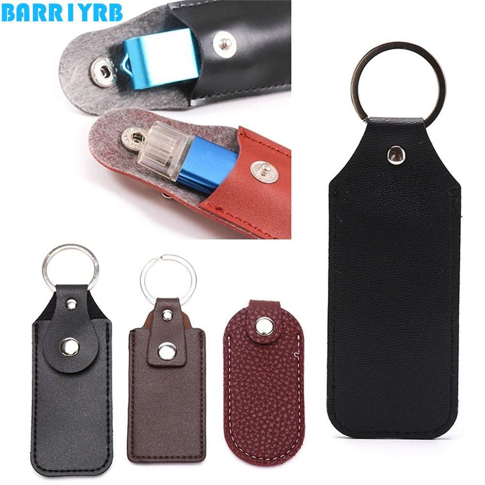 BARR1YRB U Disk Storage Bag Black Coffee Leather U Disk Dust Cover Anti-lost Key Ring Key Holder Fla