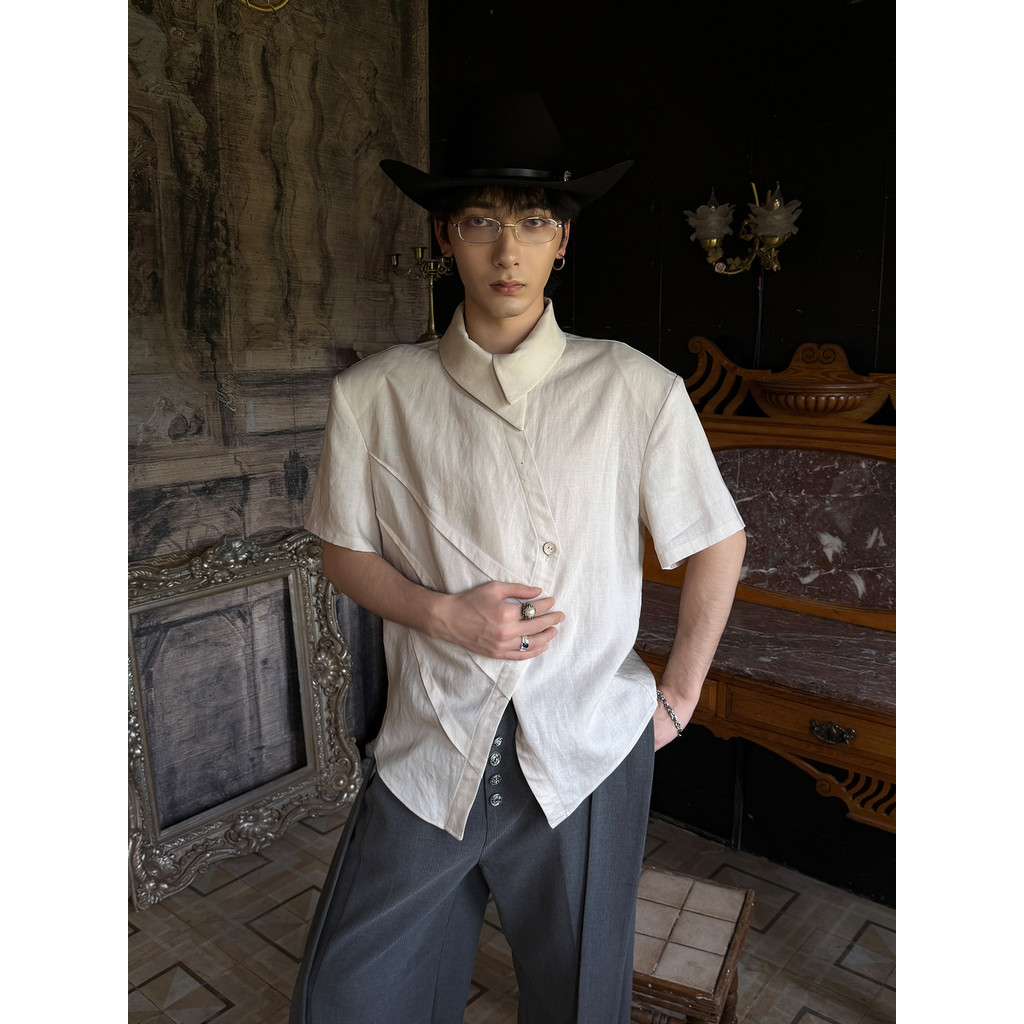 HARH "Wind Collar" Tencel Linen Texture สามส่วนลด Heavy Industry Multi-Form Hetero-Shaped Collar Sho