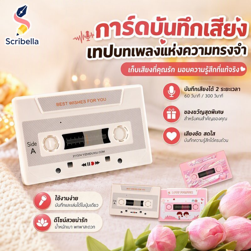 การ์ดบันทึกเสียง ทําเอง แบบเทปเสียงชัดเจน 60 300 ของขวัญวันเกิดวันครบรอบปีที่สอง