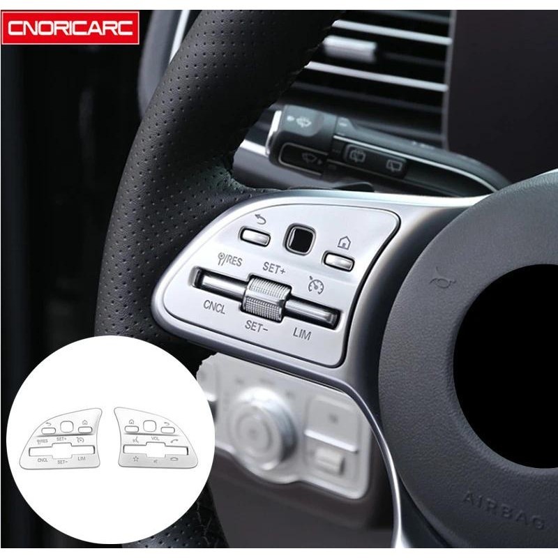 ABS พวงมาลัยปุ่มกรอบตกแต่งฝาครอบ Trim จัดแต่งทรงผมรถ 2 ชิ้นสําหรับ Mercedes Benz W177 W205 W213 W247