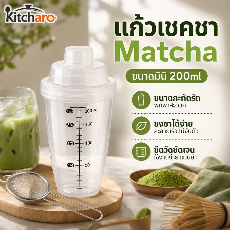 Mini Matcha Shaker Cup 200ml ขวดผสมชาแบบพกพา Leakproof Reusable PP ทําความสะอาดง่าย