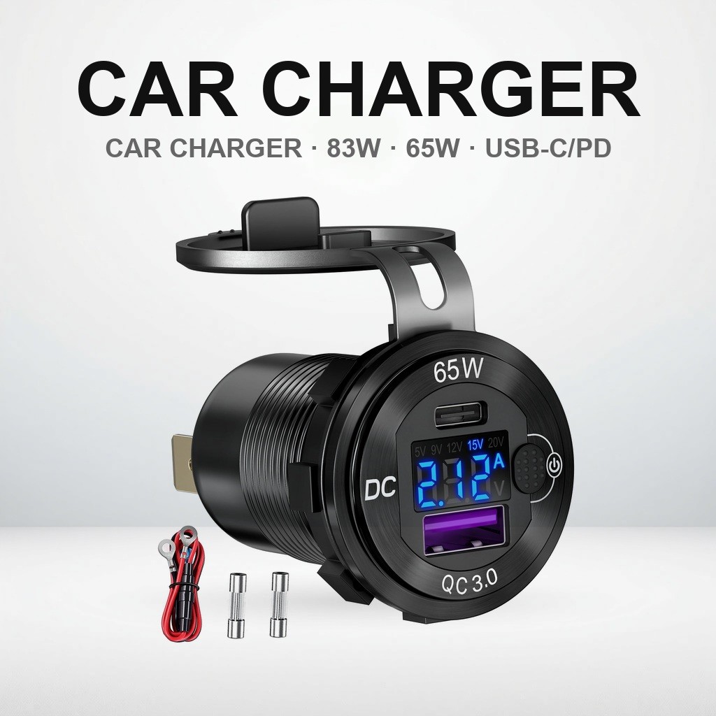 83W 12V USB outlet, 65W PD3.0 & QC3.0 USB C car charger socket.