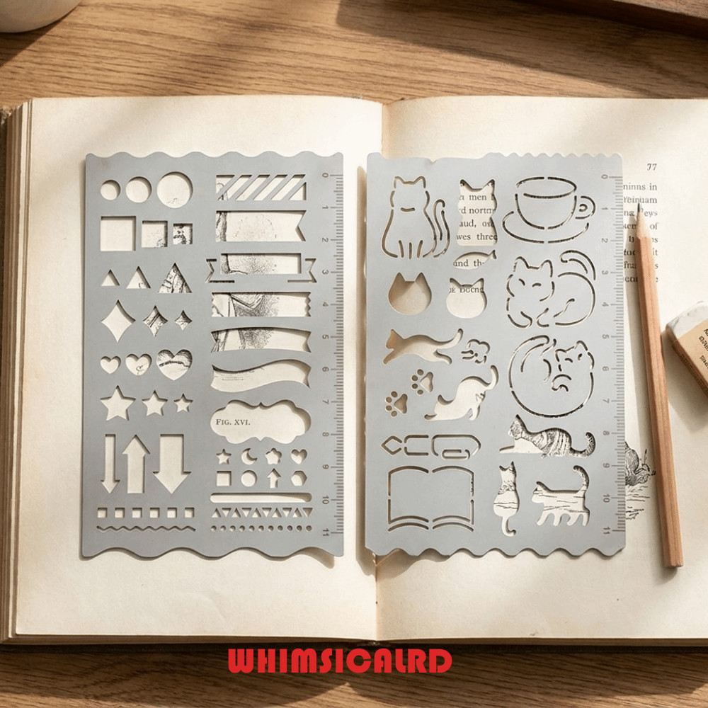 WHIMSICALRD สแตนเลสวาดไม้บรรทัด, Hollow Design Rust Proof Scrapbooking ไม้บรรทัด, Journal Template ไ