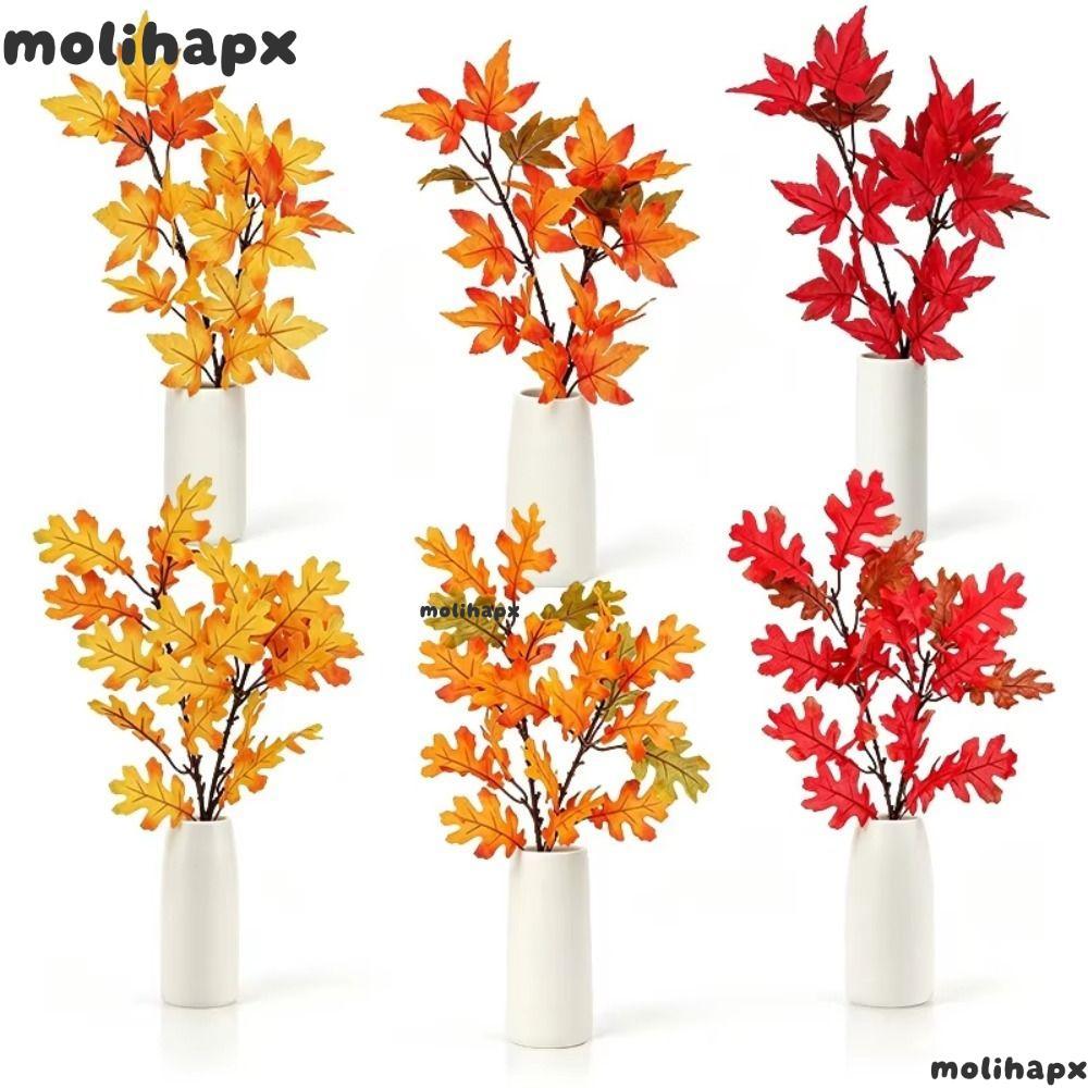 MOLIH 2PCS ประดิษฐ์ Maple Leaf,สีธรรมชาติฤดูใบไม้ร่วง Fallen Decor,ธรรมชาติพลาสติก Stem Maple Leaf S