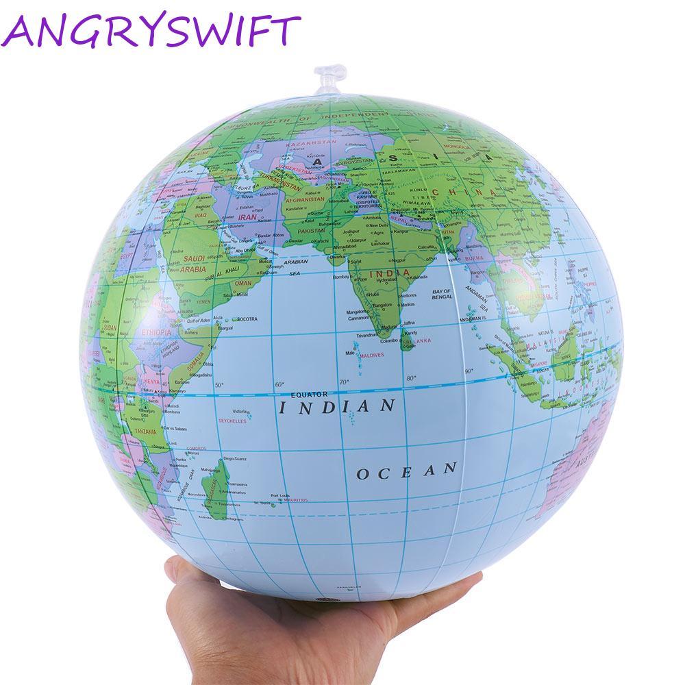 ANGRYSWIFT Globe English Kids Durable Beach Ball PVC การศึกษา 16 นิ้ว 40 ซม. แผนที่โลก