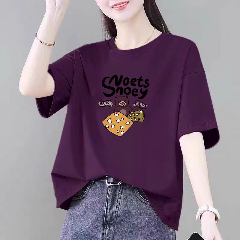 40-100KGPlus ขนาดเสื้อยืดผ้าฝ้ายผู้หญิงฤดูร้อนขนาดใหญ่Slimming Loose-Fit Tshirt Top