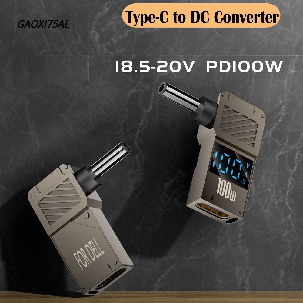 GAOXI75AL ตัวแปลง USB-C เป็น DC, จอแสดงผลดิจิตอล Fast Charging Type-C เป็น DC Adapter, Professional Universal PD 100W ปลั๊กชาร์จโน้ตบุ๊คอัจฉริยะสําหรับ // Dell