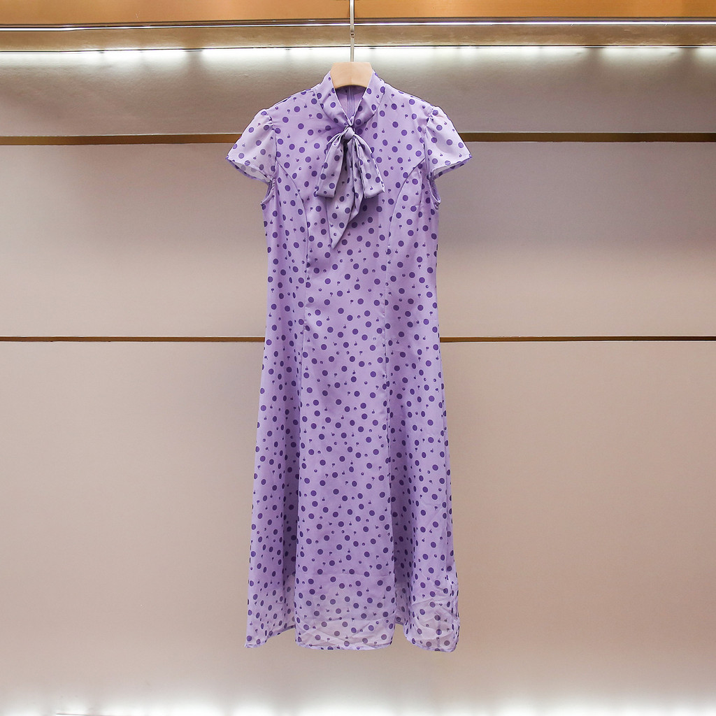 C9IY Self‑SP*  Women's Summer New French Elegant Slimming Tie-Neck Short-Sleeve Polka Dot Dress