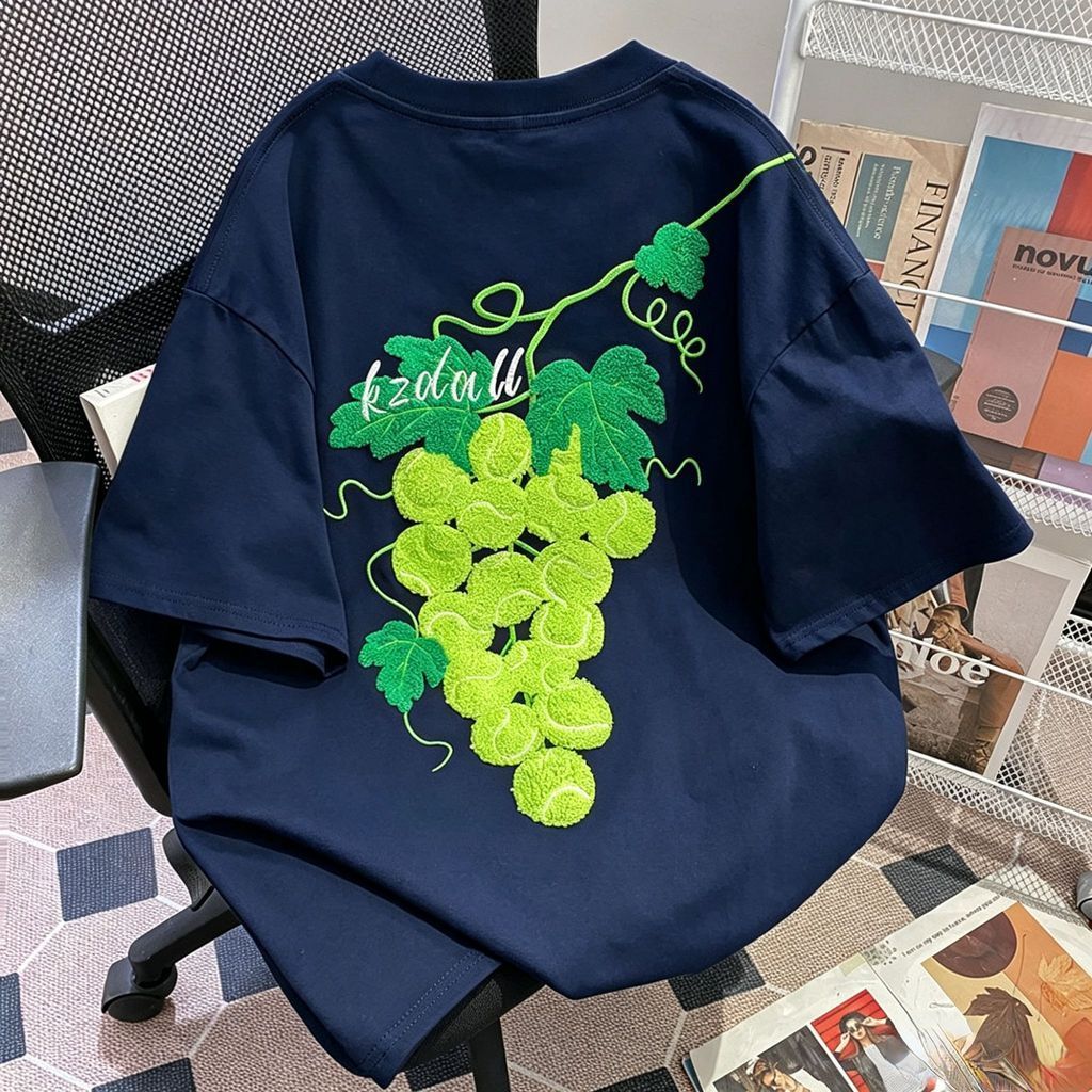 ChillTee เสื้อยืดโอเวอร์ไซส์ วินเทจเกาหลี นุ่มไม่ต้องรีด ลาย "KZDALL Grapes" ผ้าฝ้าย สตรีทแฟชั่น น่ารักชิคๆ【COD】