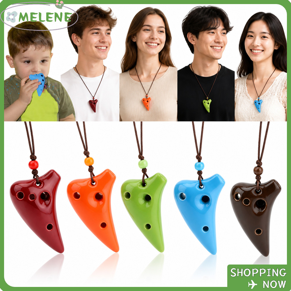 MELENE Ceramic Ocarina, Playable 6 Holes Ocarina จี้, Mini Hang Rope รวมสร้อยคอ Ocarina สําหรับผู้เร