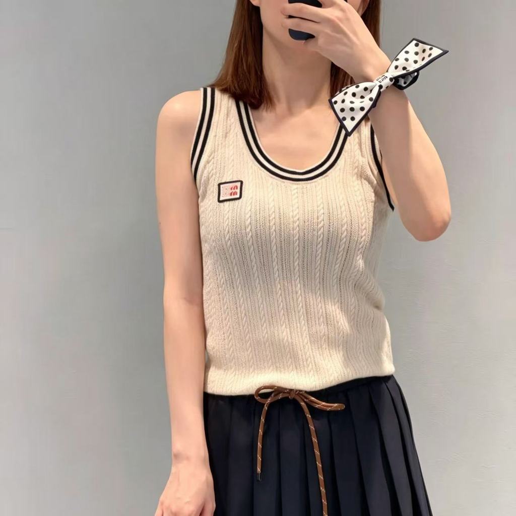 3CBI MIUMIU สไตล์ใหม่ Contrast สีขอบถักเสื้อกั๊กผู้หญิงฤดูร้อน U-คอ Slimmer