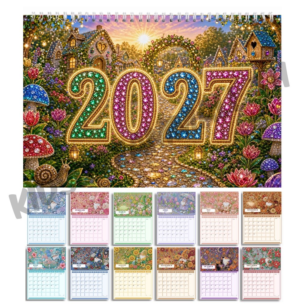 2027 Goblins DIY เพชรภาพวาดปฏิทินสําหรับผู้ใหญ่เครื่องประดับผนังเพชรศิลปะวันที่ 11.81x9.45 นิ้วภาพวา