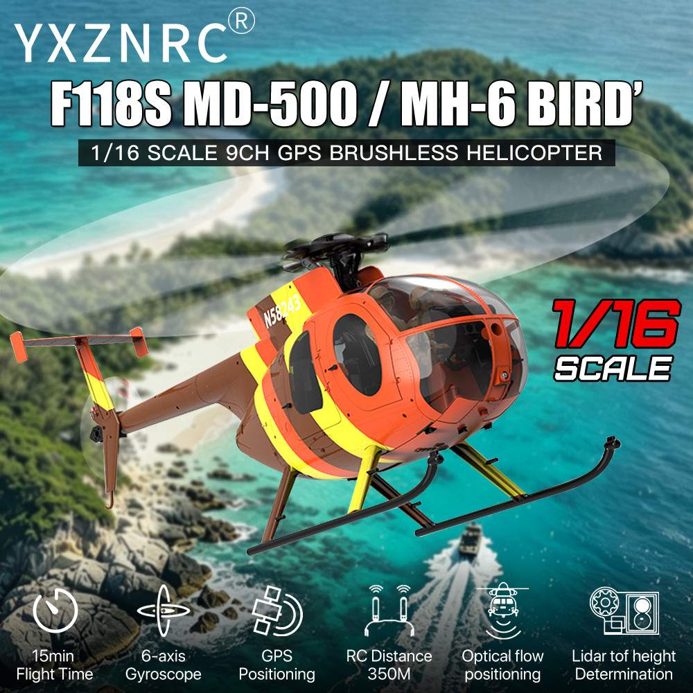 YUXIANG F118S RC เฮลิคอปเตอร์ MH-6 MD‐500 นกน้อย 1/16 9CH GPS Brushless Optical-Flow Figures Reserve