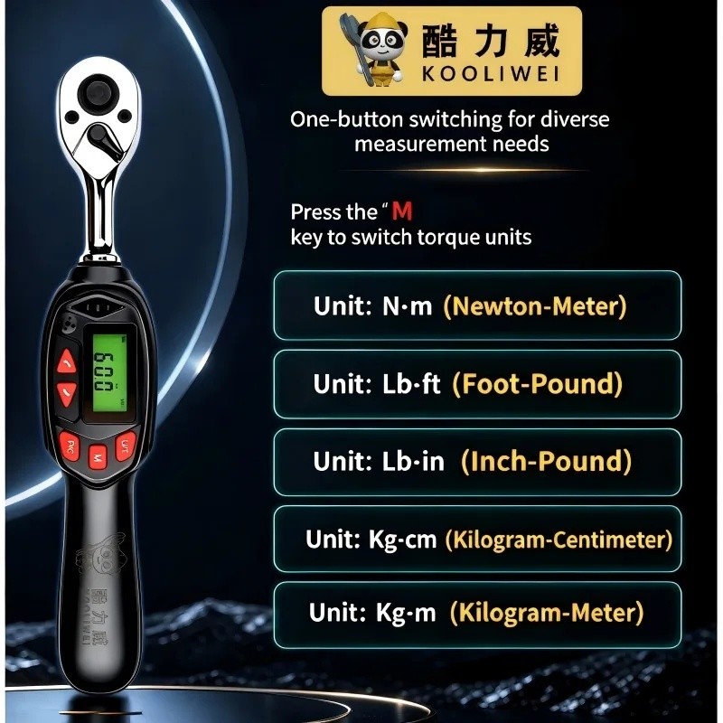 KOOLIWEI KA3 Series ประแจแรงบิดดิจิตอลสั้น 3/8" ไดรฟ์ ±2% 999Mem 3-60N.m/4.25-85N.m หลายช่วงสําหรับพ