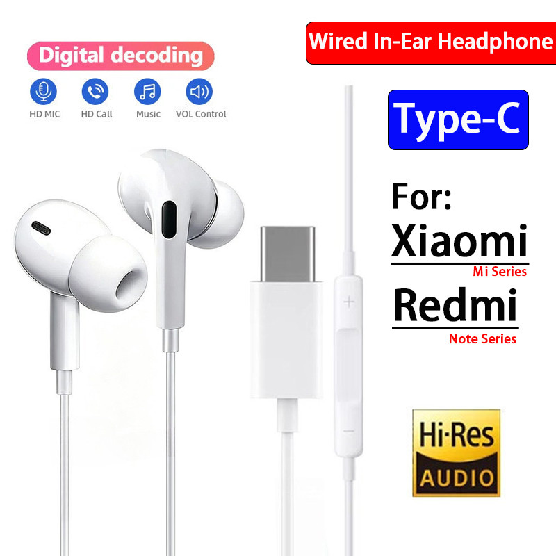 ประเภท C หูฟังแบบมีสายสําหรับ Xiaomi 18 16 15 14 17Ultra 17T Pro Max In-Ear พร้อมไมโครโฟนหูฟังไฮไฟสเตอริโอสําหรับ USB C Redmi หมายเหตุ 15 POCO F9 Ultra F8 เพลง TypeC Earpbuds