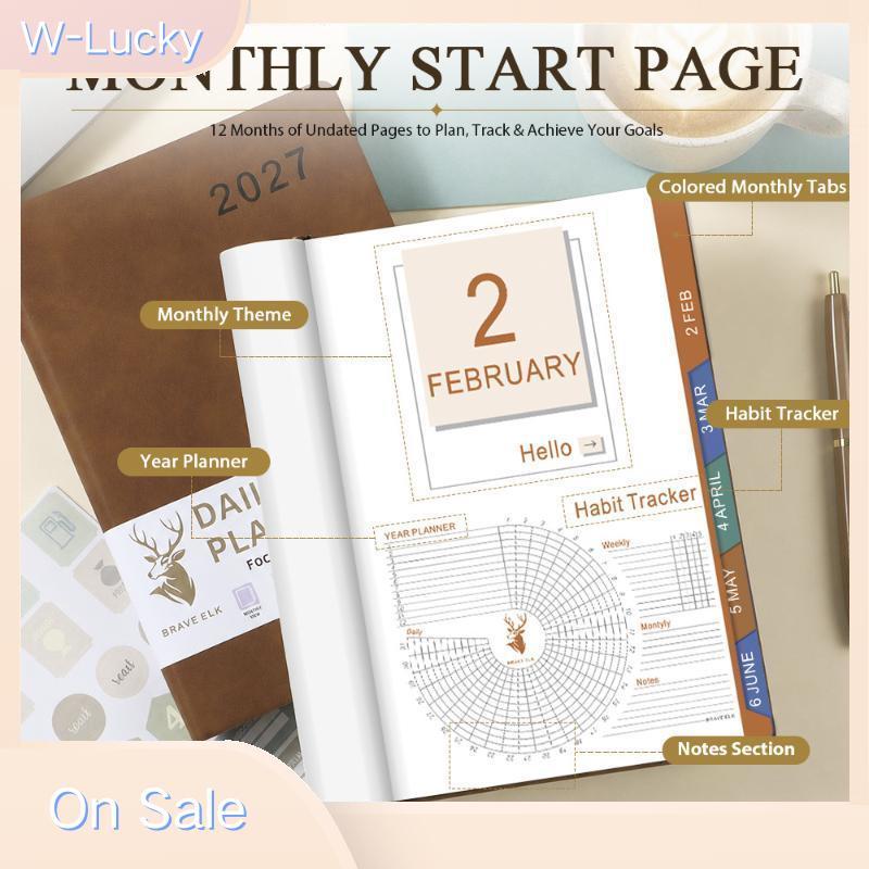 W-Lucky 2027 A5 กําหนดประสิทธิภาพภาษาอังกฤษ Planner Notepad สมุดบันทึกวางแผนวาระสําหรับการทํางานทุกว