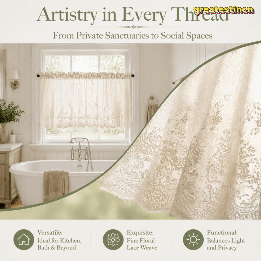GREAT ผ้าม่านลูกไม้, 51.1 * 16.44in Beige Sheer Curtain, ตกแต่ง Rod Pocket Light Filtering ผ้าลินินล