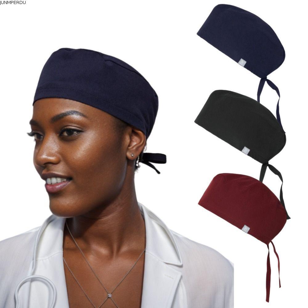JUNMPER2R Solid Scrub หมวก, ปรับหมวกพยาบาลสีบริสุทธิ์, ความงามผ้าฝ้าย HeadCover Solid Unisex หมวก Sk