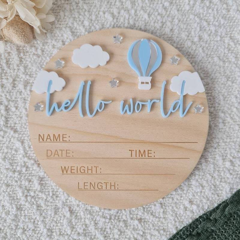 Hello world hello world Wooden Baby Birth Commemorative Card Baby Photo Props