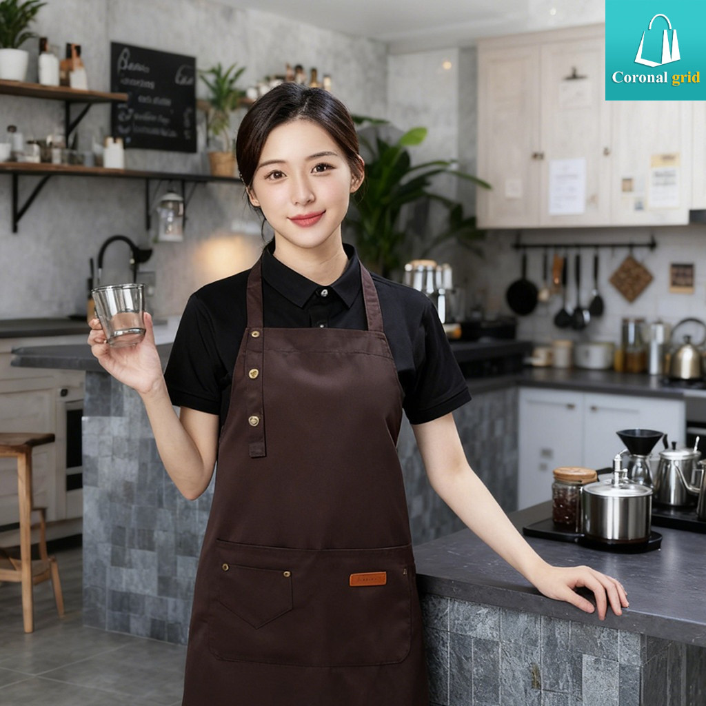 ผ้ากันเปื้อนผ้าใบกันน้ำนี้มีดีไซน์ที่สวยงามและหรูหรา ทำให้เหมาะสำหรับใช้ในร้านกาแฟ ร้านเสริมความงาม และห้องครัว