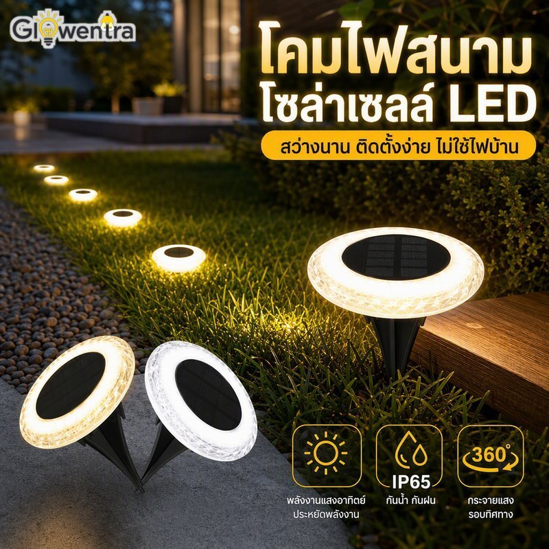 ไฟสวนพลังงานแสงอาทิตย์ LED พื้นดิน Spike ทางเดินกลางแจ้งเส้นทาง 360 องศา IP65 กันน้ํา Warm