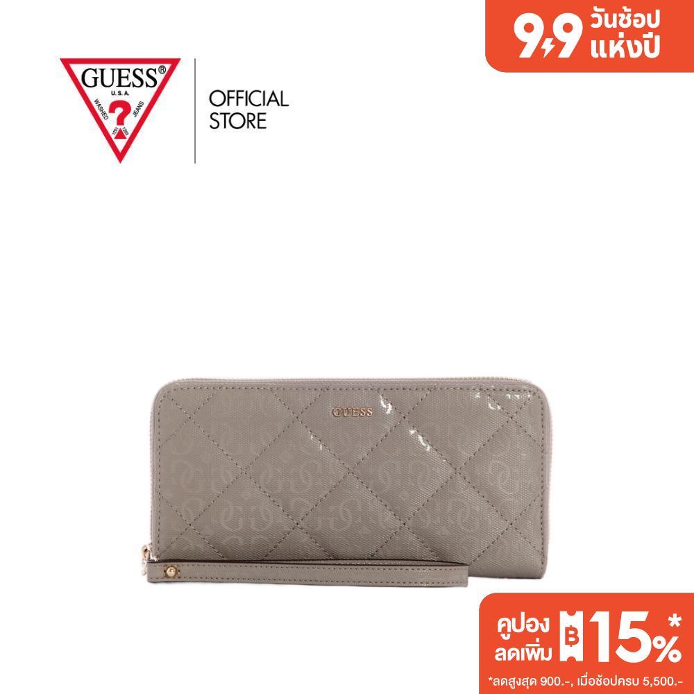 GUESS กระเป๋า รุ่น GG9912146 LIBBY SLG LARGE ZIP AROUND สีน้ำตาลอมเทา