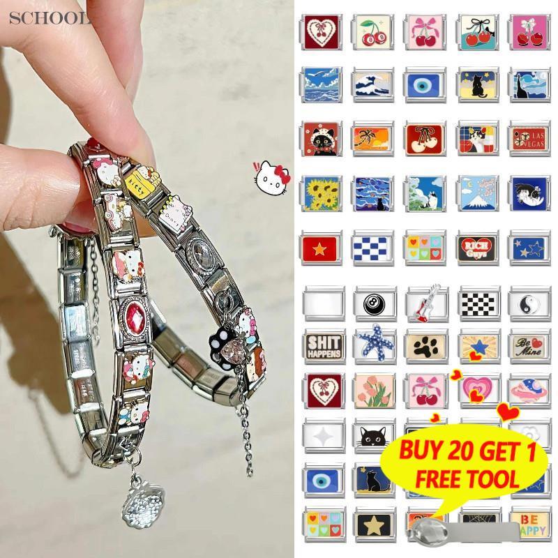 สร้อยข้อมือcharmสแตนเลส 9มม. สไตล์อิตาเลียน-retro DIY เพิ่มความเก๋ให้คุณ