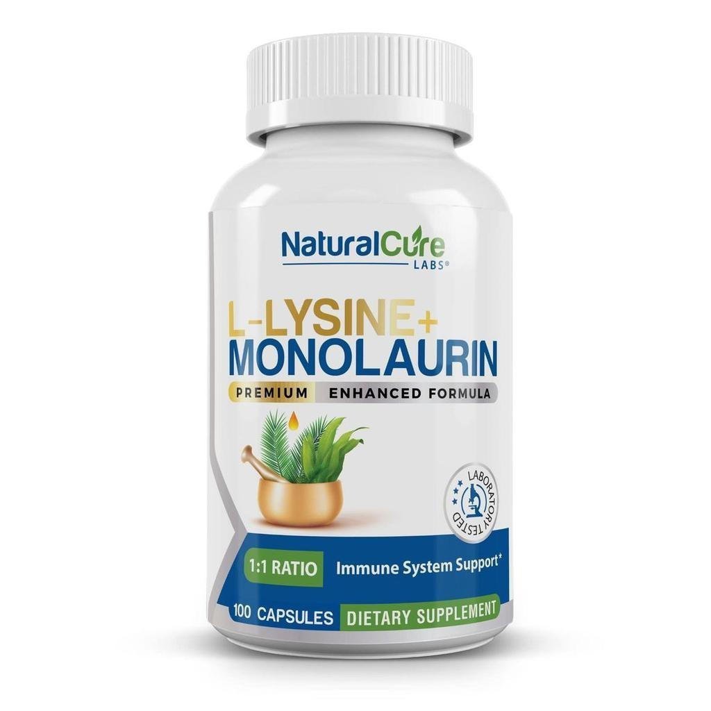 100 แคปซูลLL-Lysine+Single Lauryl แอลกอฮอล์ 600mg-1: 1 Ratio-Cure Labs ให้ระบบภูมิคุ้มกันและย่อยอาหา