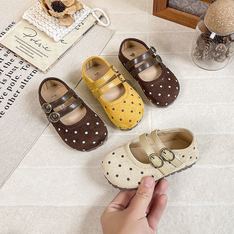 [สินค้าใหม่] Girls Mango Cute Baby Soft Cute Leather Shoes Polka Dot Childrens Single Shoes Soft-Sol