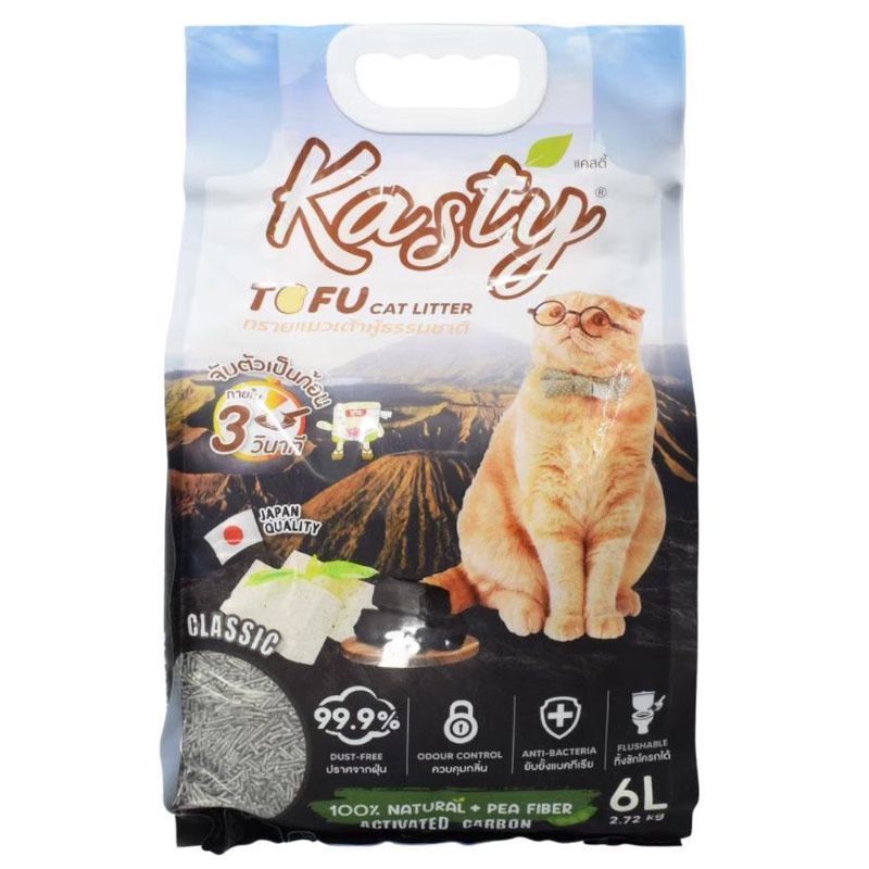 แคสตี้ทรายแมวเต้าหู้ธรรมชาติสูตรคลาสสิค 6ลิตร Kasty Tofu Cat Litter Classic 6ltr.
