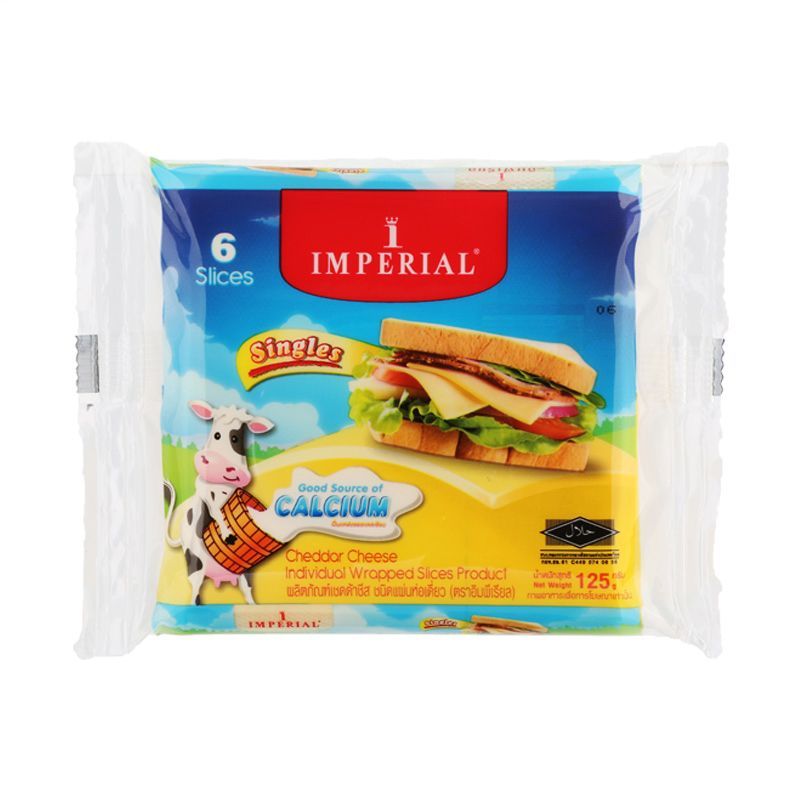 อิมพีเรียลเชดด้าชีส6สไลด์ 125กรัม Imperial Cheddar Cheese 125g.